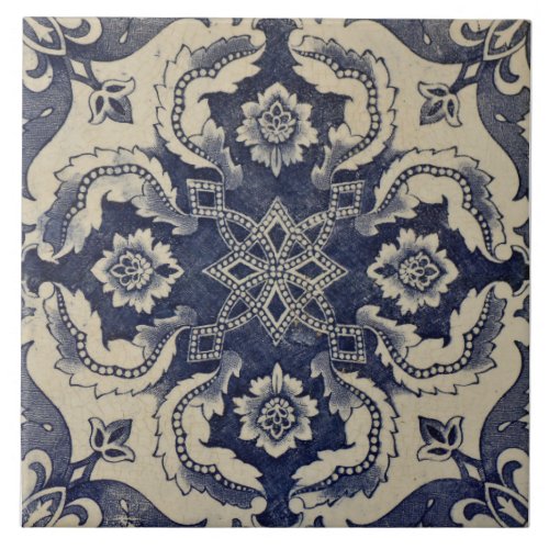 Repro Portuguese Blue Geometric Azulejos Floral Ceramic Tile