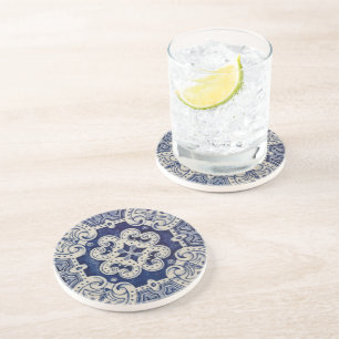 Repro Portuguese Blue Geometric Azulejos Floral Coaster