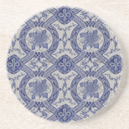 Repro Portuguese Blue Geometric Azulejos Floral  Coaster
