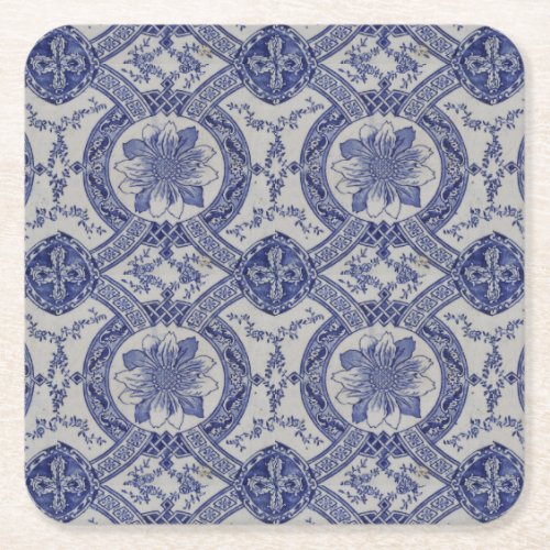 Repro Portuguese Blue Geometric Azulejos Floral  Square Paper Coaster