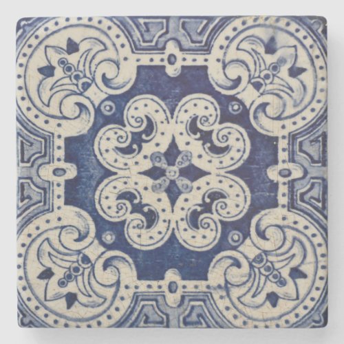 Repro Portuguese Blue Geometric Azulejos Floral  Stone Coaster