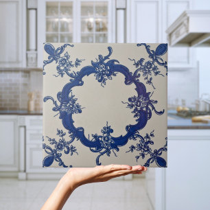 Repro Portuguese Blue Geometric Azulejos Floral Ti Ceramic Tile