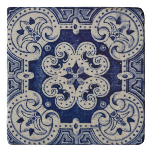 Repro Portuguese Blue Geometric Azulejos Floral Trivet