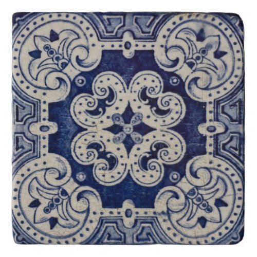 Repro Portuguese Blue Geometric Azulejos Floral  Trivet