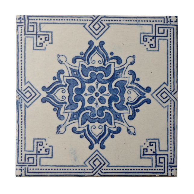 Repro Portuguese Blue Geometric Azulejos Tile (Front)