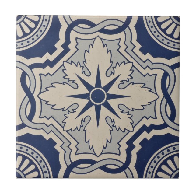 Repro Portuguese Blue Geometric Azulejos Tile (Front)