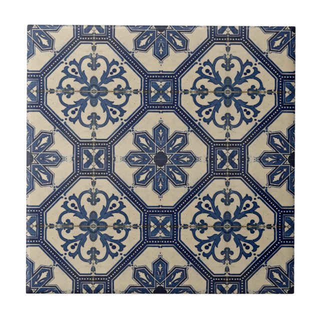Repro Portuguese Blue Geometric Azulejos Tile (Front)