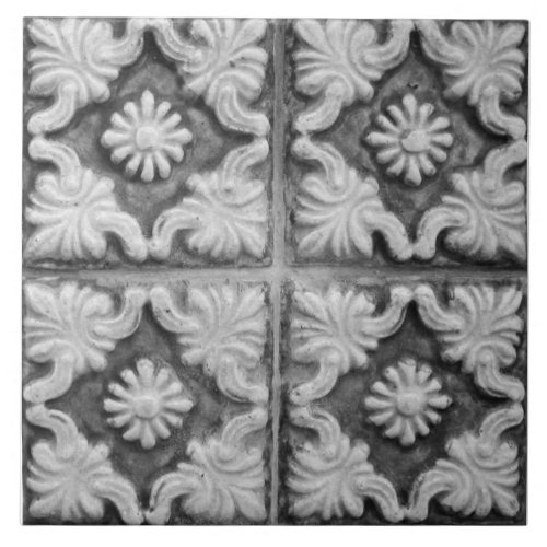 Repro Portuguese Faux Relief Red Gray Floral Tile