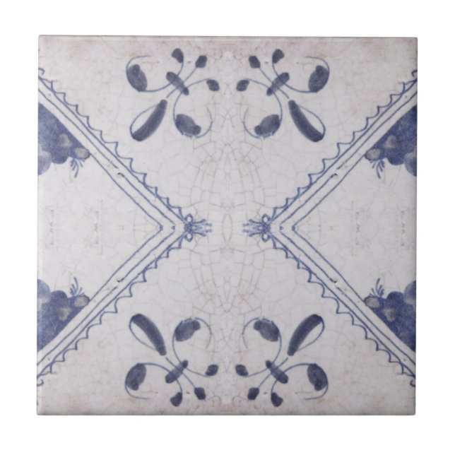 Repro Portuguese Floral Blue Azulejos Tile (Front)