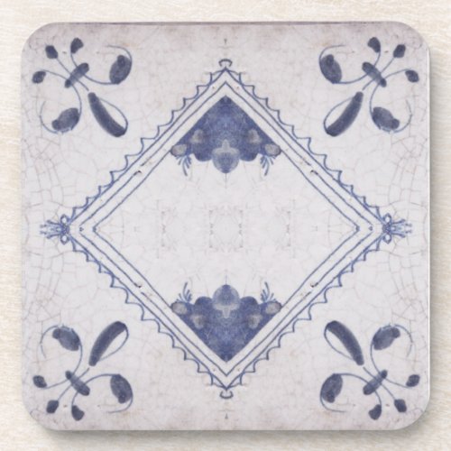 Repro Portuguese Floral Blue Azulejos Tile Beverage Coaster