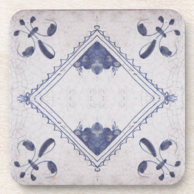 Repro Portuguese Floral Blue Azulejos Tile Beverage Coaster (Front)
