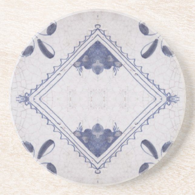 Repro Portuguese Floral Blue Azulejos Tile Coaster (Front)