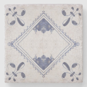 Repro Portuguese Floral Blue Azulejos Tile Stone Coaster