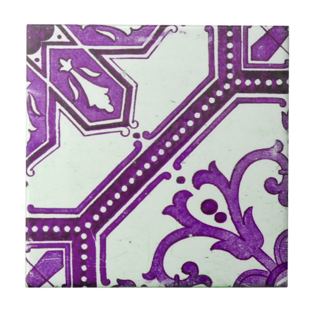 Repro Portuguese Purple Geometric Azulejos Tile (Front)