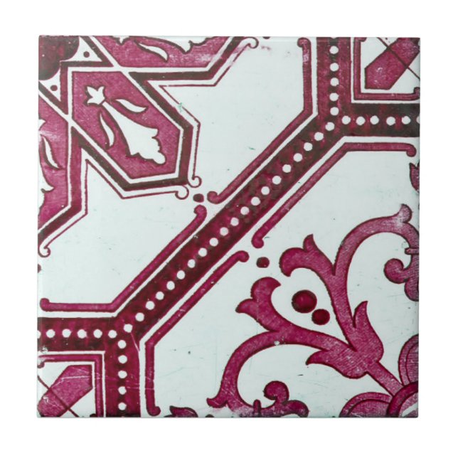 Repro Portuguese Red Geometric Azulejos Tile (Front)