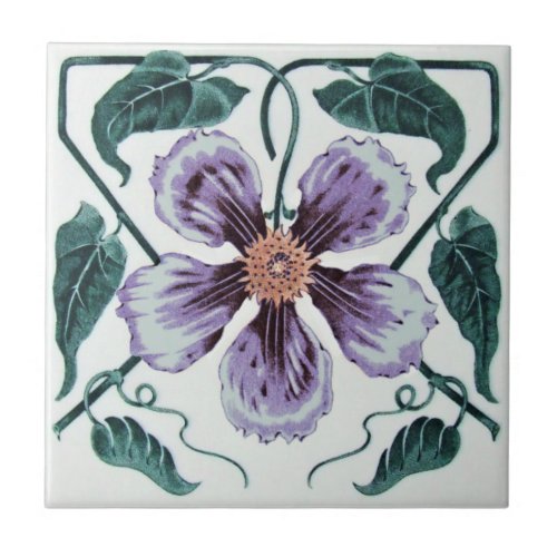 Repro Purple Clematis German Art Noveau Ceramic Tile