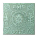 Repro Seafoam Symmetrical Faux Relief Majolica Ceramic Tile<br><div class="desc">Reproduced from a late 19th century antique tile. This tile is a gorgeous color that has both green and blue undertones. Note that, although the tile looks as dimensional as the antique original is, our repro is actually done in faux relief or "trompe l'oeil" (fool the eye) style and is...</div>