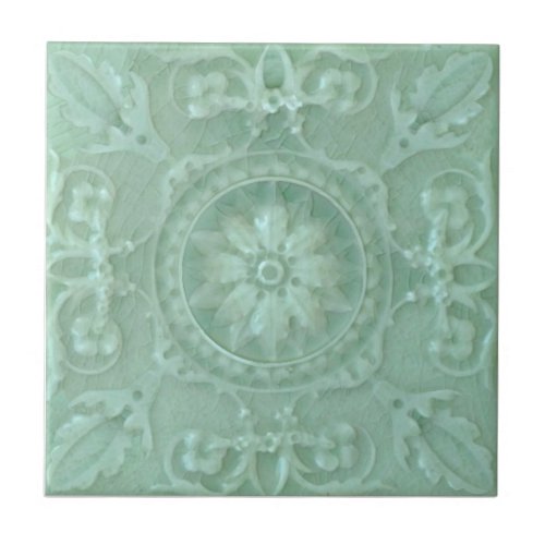 Repro Seafoam Symmetrical Faux Relief Majolica Ceramic Tile