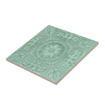 Repro Seafoam Symmetrical Faux Relief Majolica Ceramic Tile | Zazzle