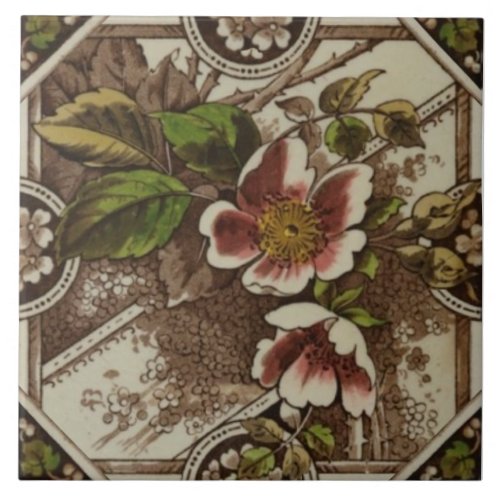 Repro Sherwin  Cotton Floral Transferware Ceramic Tile