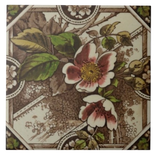 Repro Sherwin & Cotton Floral Transferware Ceramic Tile (Front)