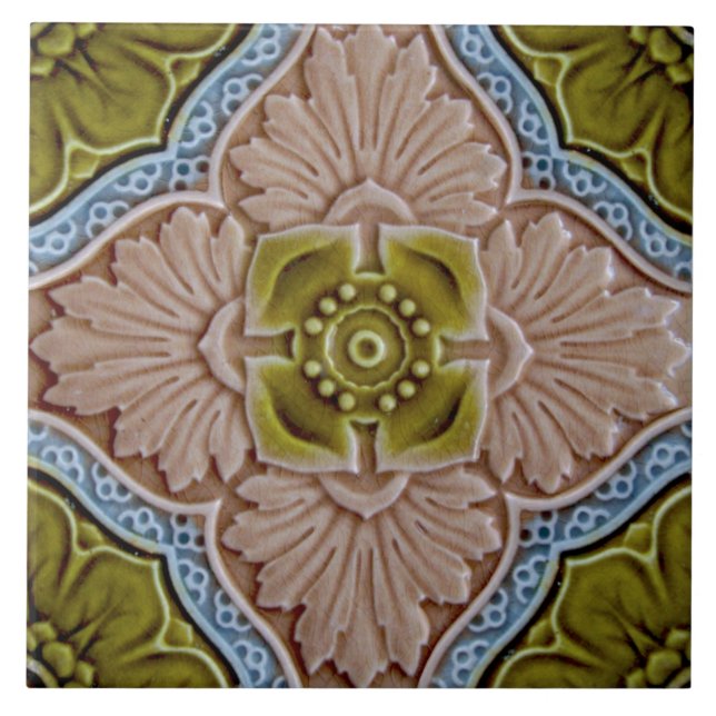 Repro Sherwin & Cotton Molded Majolica Glazed Art Ceramic Tile (Front)