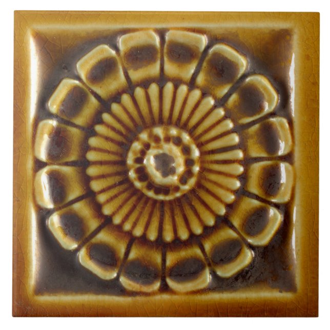 Repro Spanish Azulejos Mustard Floral Tile (Front)