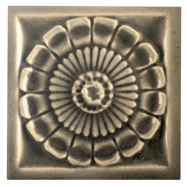 Repro Spanish AzulejosFaux relief Gray Floral Tile (Front)