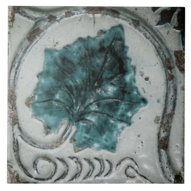 Repro Spanish Geometric Azulejos Blue Floral Tile (Front)