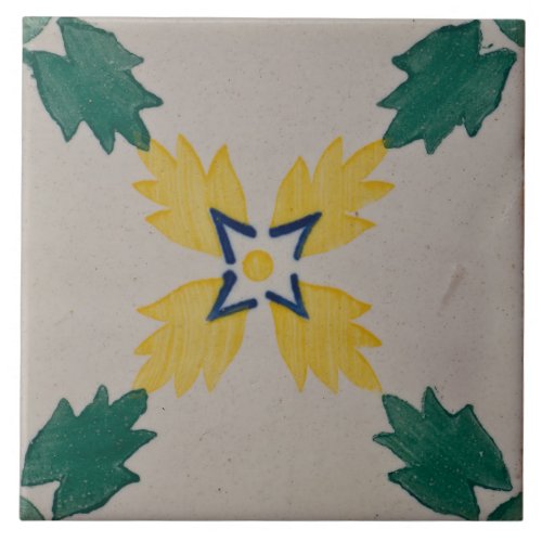 Repro Spanish Geometric Azulejos Floral Green Ceramic Tile