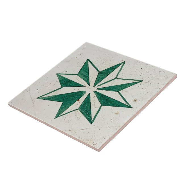 Repro Spanish Geometric Azulejos Floral Green Ceramic Tile (Side)