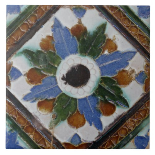 Repro Spanish Geometric Azulejos Floral Green Tile