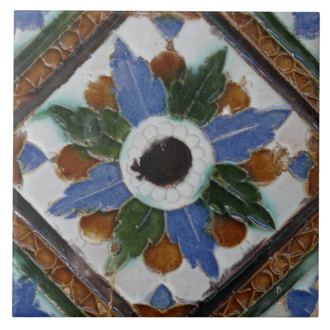 Repro Spanish Geometric Azulejos Floral Green Tile (Front)