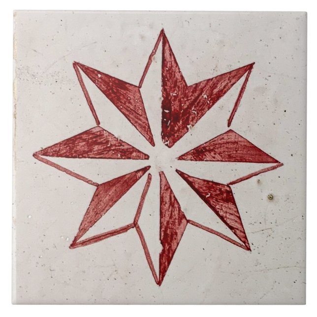 Repro Spanish Geometric Azulejos Floral Red Ceramic Tile (Front)