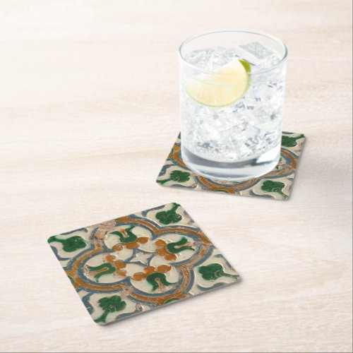 Repro Spanish Geometric Azulejos Floral Square Paper Coaster