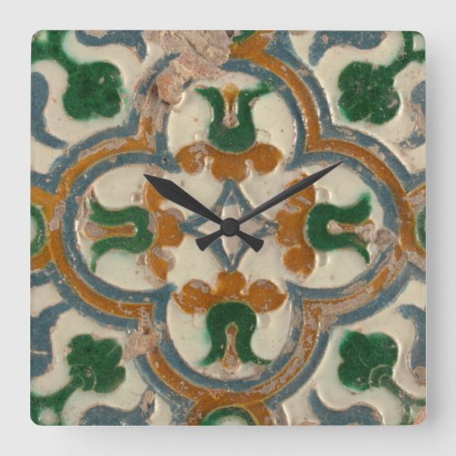 Repro Spanish Geometric Azulejos Floral Square Wall Clock