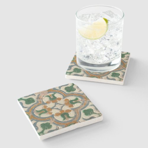 Repro Spanish Geometric Azulejos Floral Stone Coaster