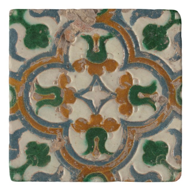 Repro Spanish Geometric Azulejos Floral Trivet (Front)