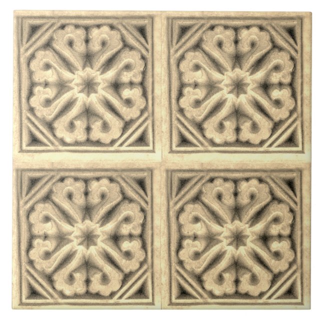 Repro Spanish Maure Floral Pattern Faux relief Til Ceramic Tile (Front)