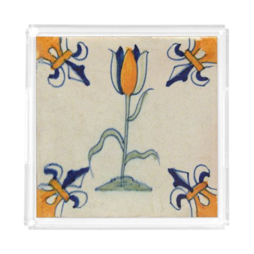 Repro Traditional Yellow Tulip Delft Tile Acrylic Tray