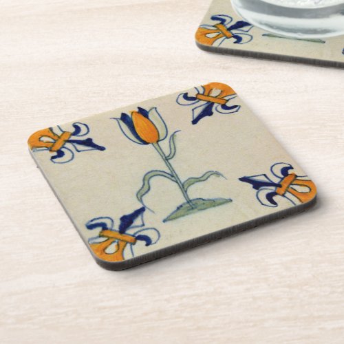 Repro Traditional Yellow Tulip Delft Tile Beverage Coaster