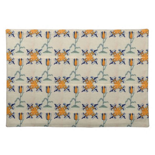 Repro Traditional Yellow Tulip Delft Tile  Cloth Placemat