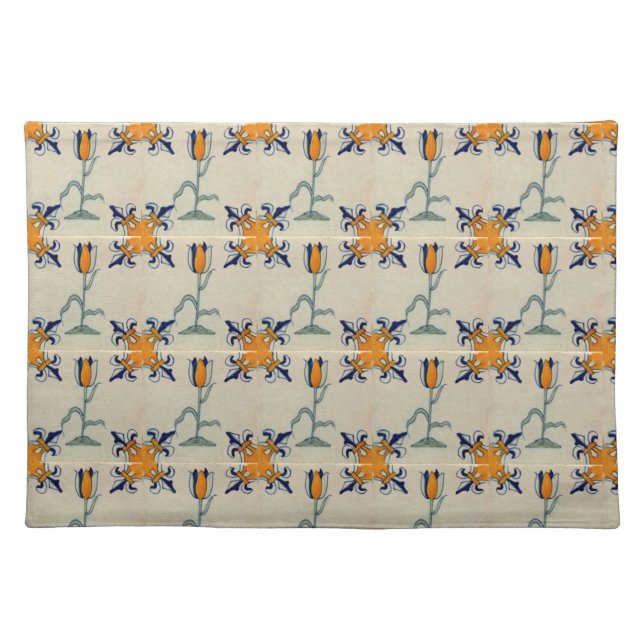 Repro Traditional Yellow Tulip Delft Tile  Cloth Placemat (Front)