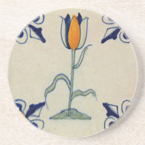 Repro Traditional Yellow Tulip Delft Tile Coaster