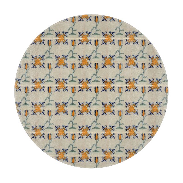 Repro Traditional Yellow Tulip Delft Tile Cutting Board (Front)
