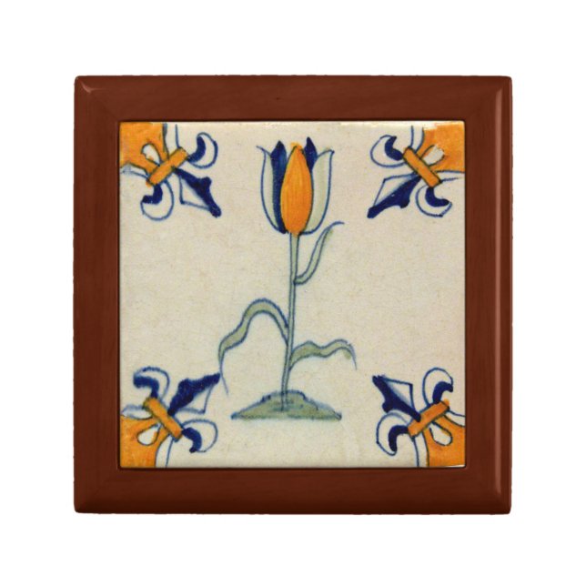 Repro Traditional Yellow Tulip Delft Tile Gift Box (Front)