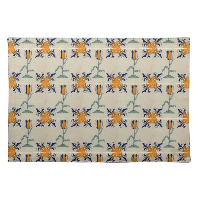 Repro Traditional Yellow Tulip Delft Tile  Placema Cloth Placemat (Front)