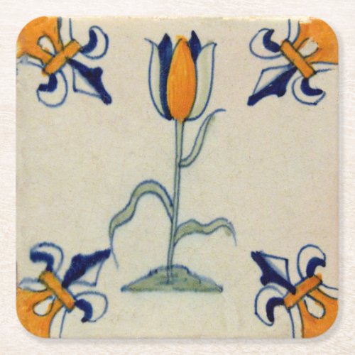 Repro Traditional Yellow Tulip Delft Tile Square Paper Coaster