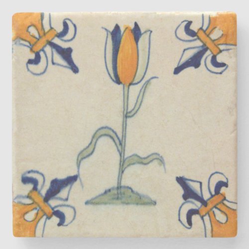 Repro Traditional Yellow Tulip Delft Tile Stone Coaster