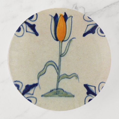 Repro Traditional Yellow Tulip Delft Tile Trinket Tray